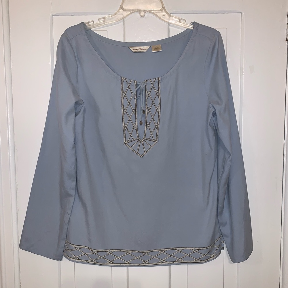 Tommy Bahama Silk Tie Front Keyhole Neckline Top